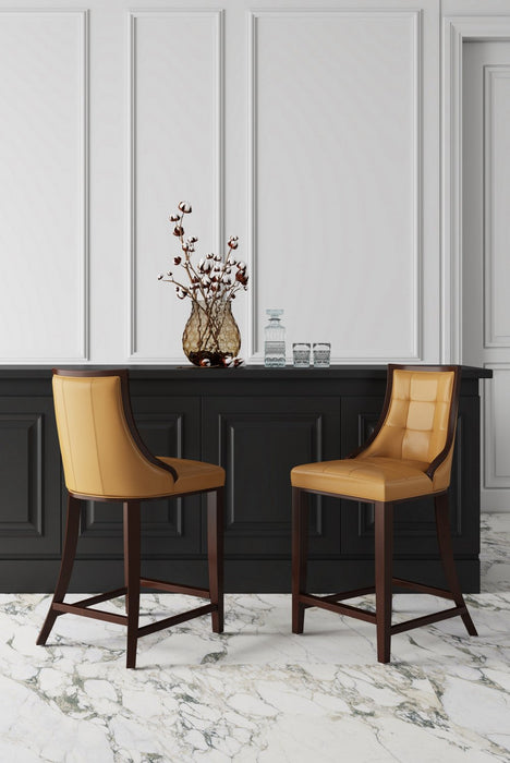 Fifth Avenue Traditional Wood Upholstered Counter Stool in Camel - Set of 3
