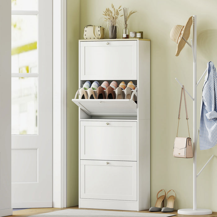 HOMCOM Shoe Cabinet with 4 Flip Drawers and Adjustable Shelves, White
