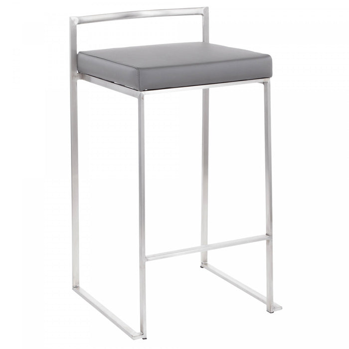LumiSource Fuji Grey Faux Leather Contemporary Stackable Counter-Height Stool - Set of 2