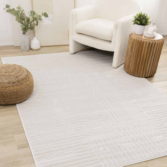 Leonardo White Grey Modern Lines Area Rug - 5'3\" x 7'7\"