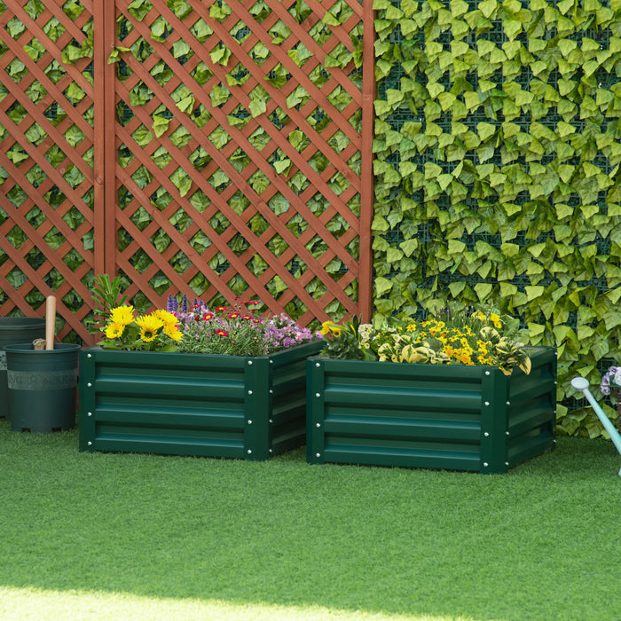 Outsunny 2' X 2' X 1' 2-pieces Raised Garden Bed With Color Steel Frame For Vegetables, Flowers, Herbs, Green