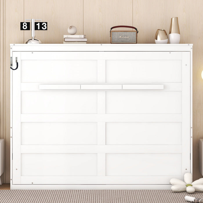 Evelyn Space-Saving Murphy Wall Bed with Foldable Cabinet Design,Full Bed,White