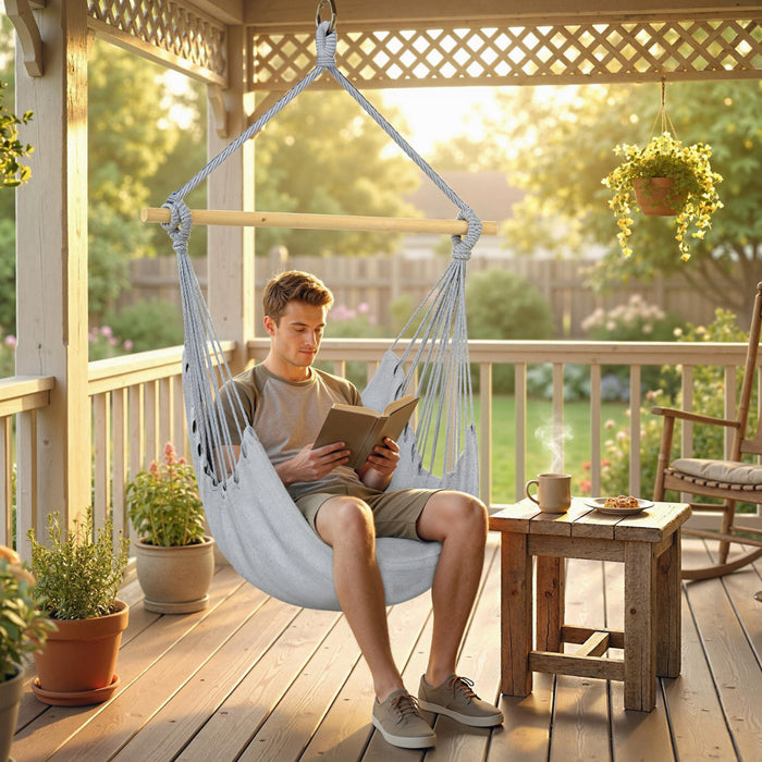 Outsunny Hammock Chair, Swing Hanging Macrame Chair, Grey
