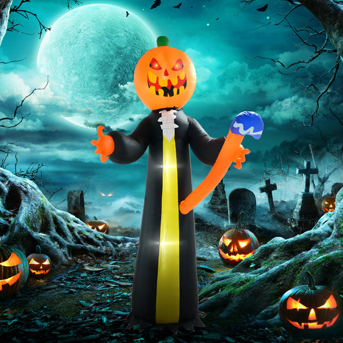 Homcom 10ft Halloween Inflatable Pumpkin Ghost With Hammer, Led Display