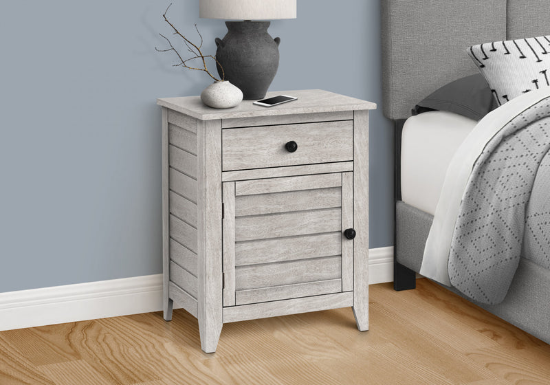 Accent Side End Table Nightstand Storage Drawer Bedroom Grey Veneer Transitional