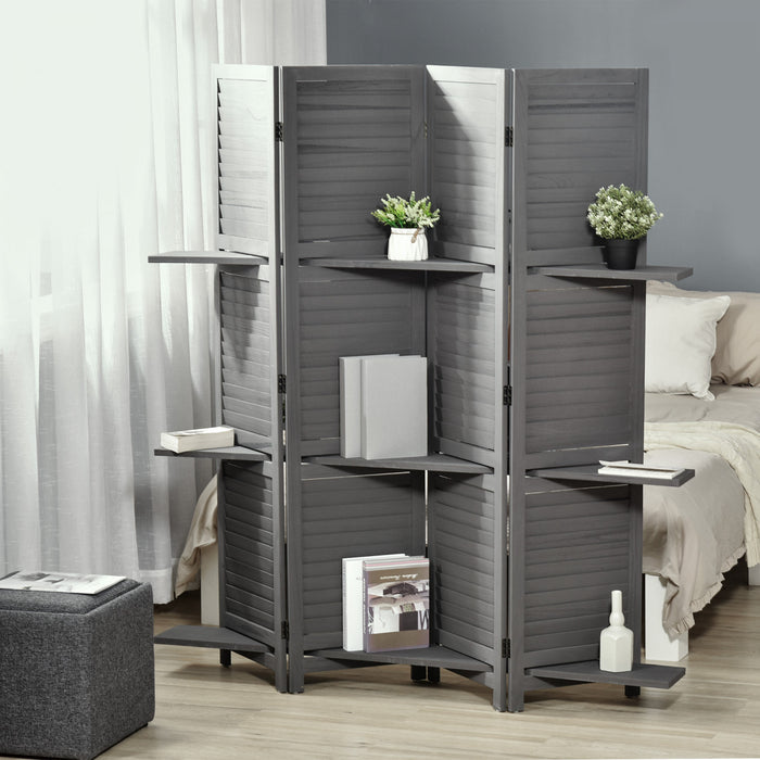 Homcom 5.6ft 4-panel Wooden Room Divider With 3 Storage Shelves