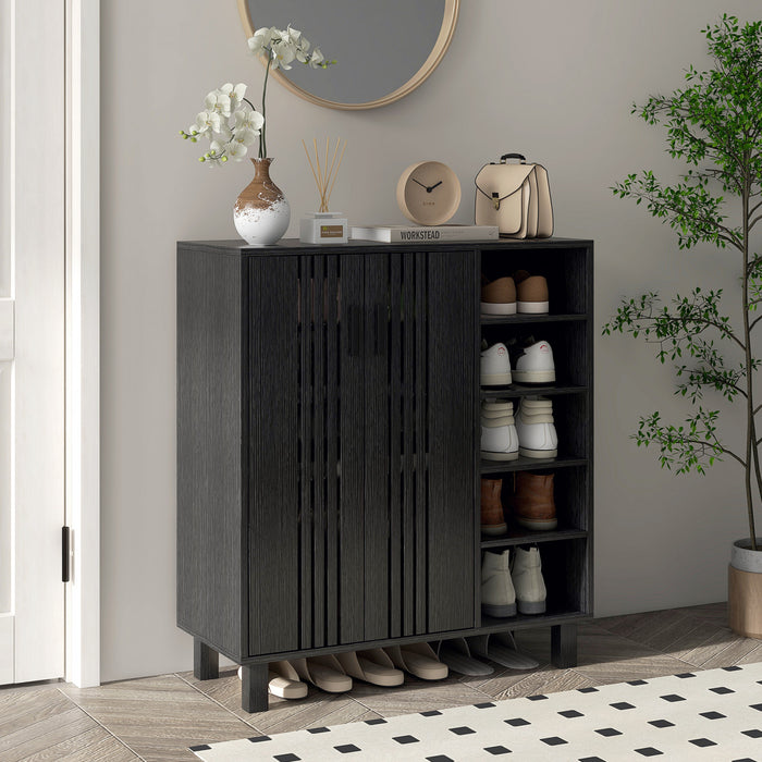 HOMCOM Shoe Cabinet with 5-tier Open Shelves for 17 Pairs Black