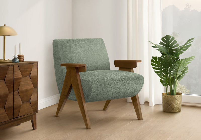 Monarch Specialties - Accent Chair, 31\"H, Upholstered, Living Room, Bedroom, Green Fabric, Brown Walnut Wood