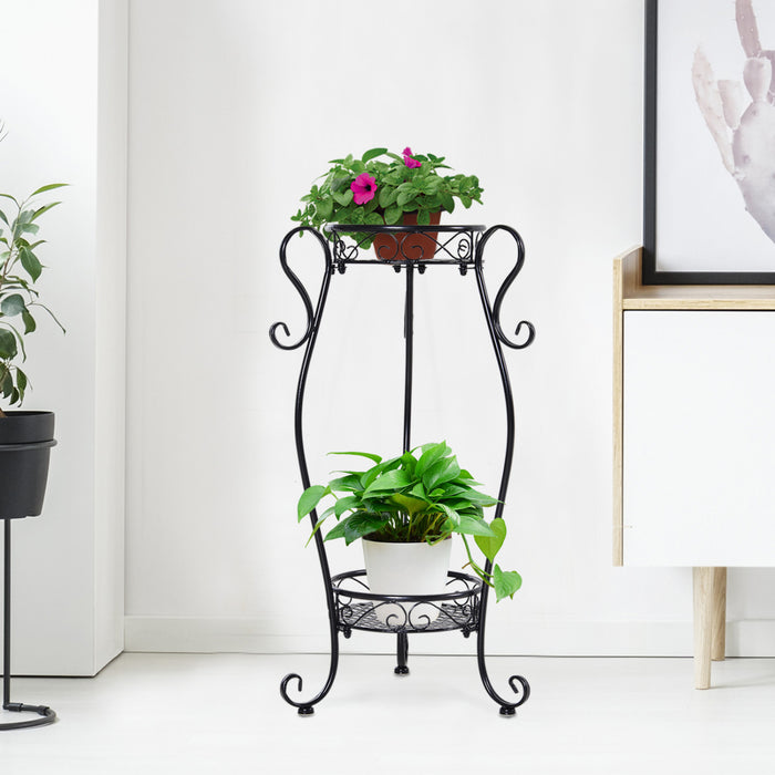 Outsunny 2-tier Flower Pot Stand, Freestanding Plant Display Rack Indoor Outdoor, Metal Plant Stand, Easy To Clean, For Porch, Patio, Backyard Or Living Rooms