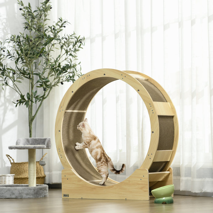 Pawhut 36 Inch Cat Wheel Exerciser For Indoor Cats, Kitten Treadmill With Carpeted Runway And Brake, Kitty Running Toy For Fitness & Healthy, Oak