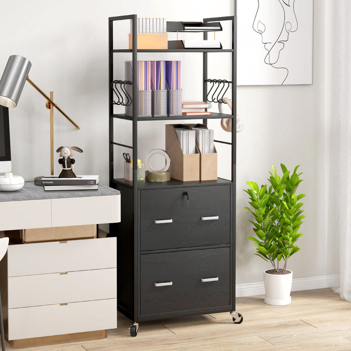 Vinsetto 2 Drawer File Cabinet with Lock, Adjustable Hanging Bar, Black