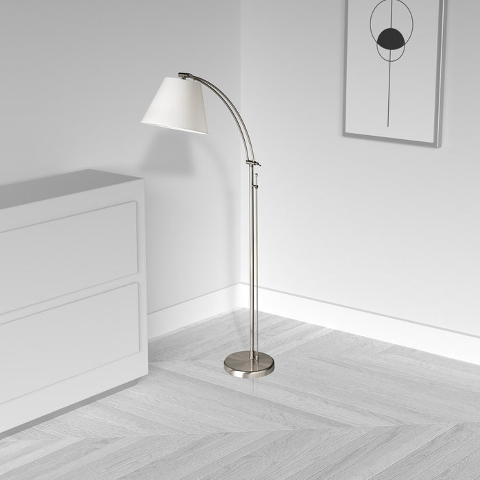 Dainolite Felix Adjustable Floor Lamp Satin Chrome White Empire Shade Rotary Dimmer Switch