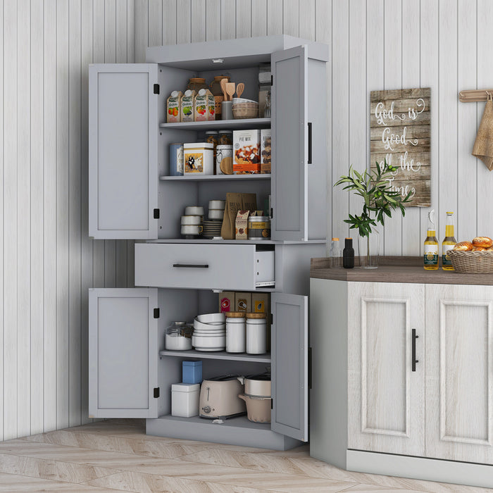 HOMCOM 72\" Tall Kitchen Pantry Storage Cabinet with Barn Doors and Drawer