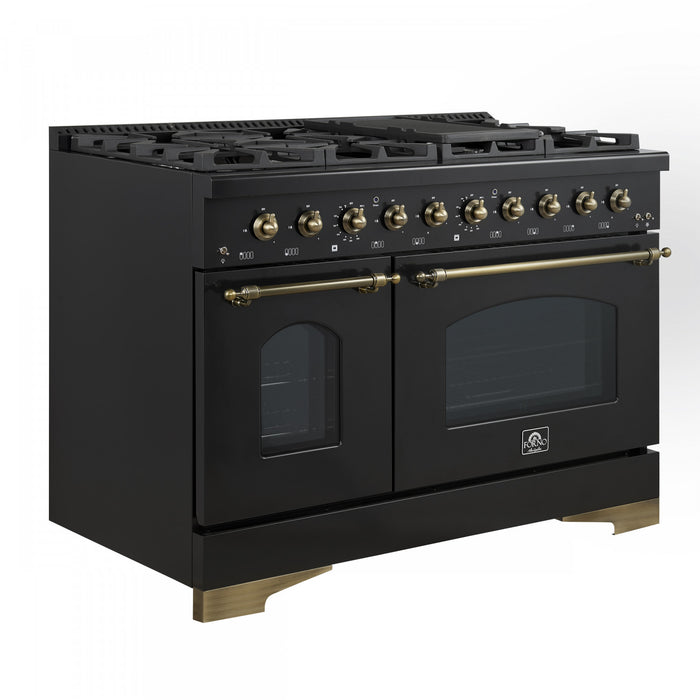 Forno Antico 48\" Dual Fuel Gas Range, Black, 5.5 cu.ft. Double Ovens - FFSGS6113-48BLK