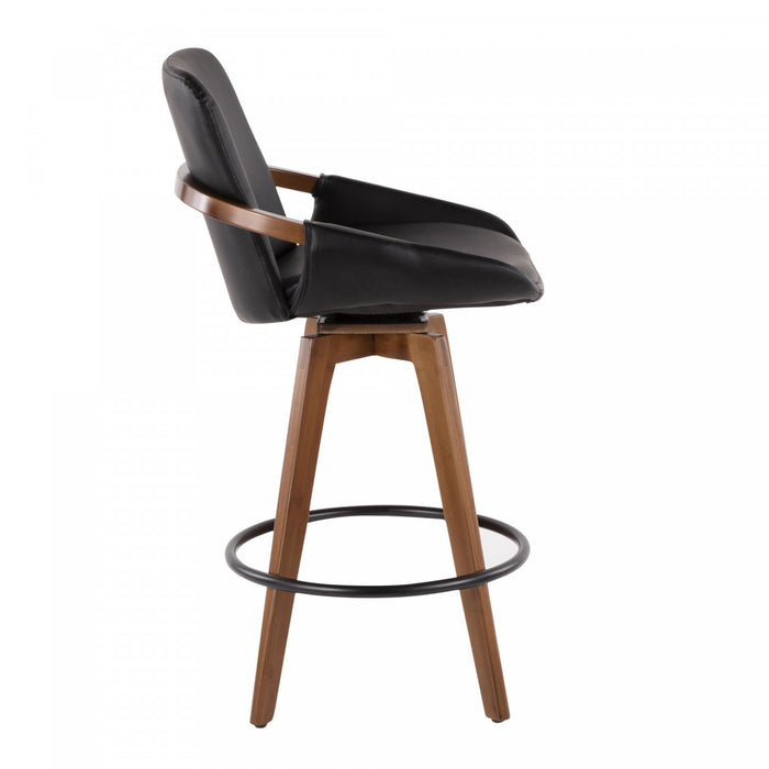 LumiSource Cosmo Faux Leather Mid-Century Modern Counter-Height Stool - Walnut/Black