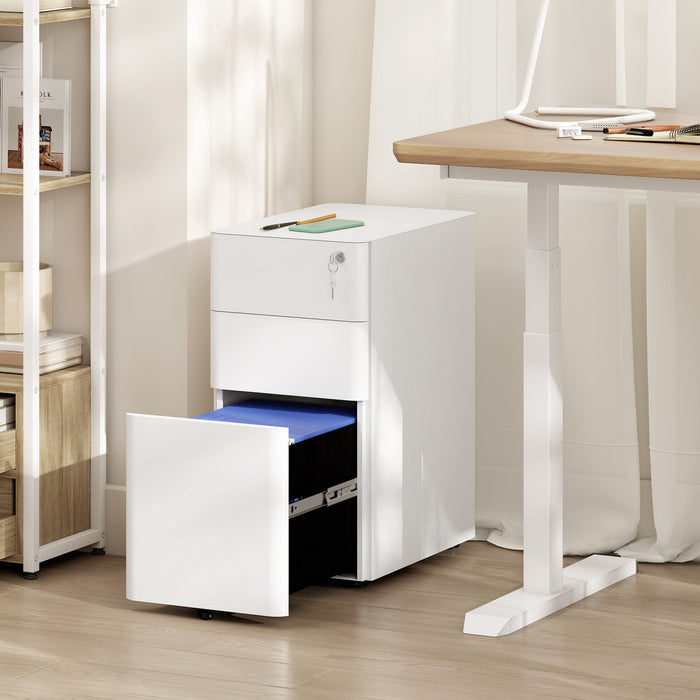 Vinsetto Steel File Cabinet with 3 Drawers, Lockable Filing Cabinet, White