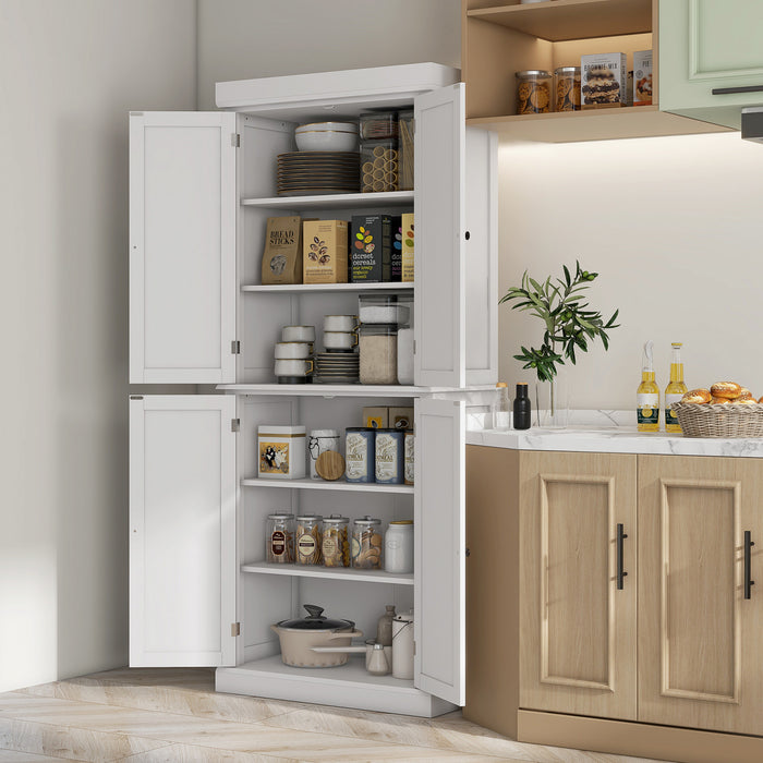 HOMCOM Freestanding 4 Door Kitchen Pantry Cabinet with Shelves White
