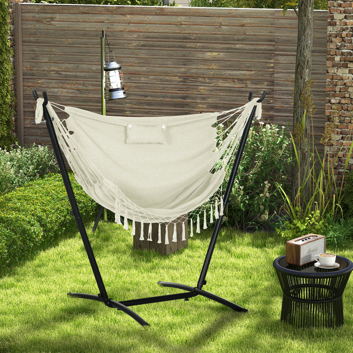 Outsunny Hammock Chair w/ Stand, Hammock Swing w/ Side Pocket, Headrest