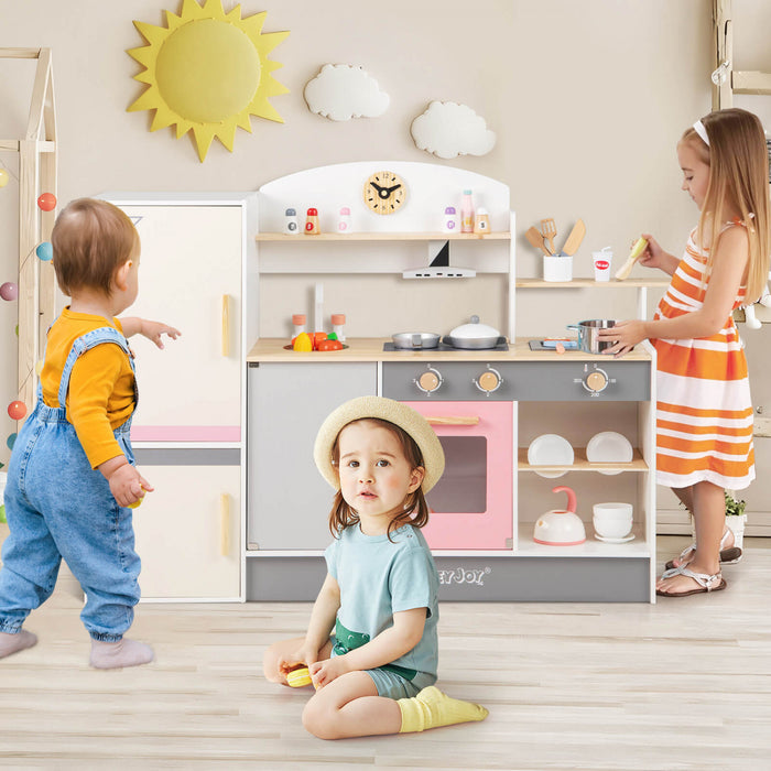 Costway Kids Chef Play Kitchen Set Toddlers Wooden Pretend Toy Playset With Range Hood