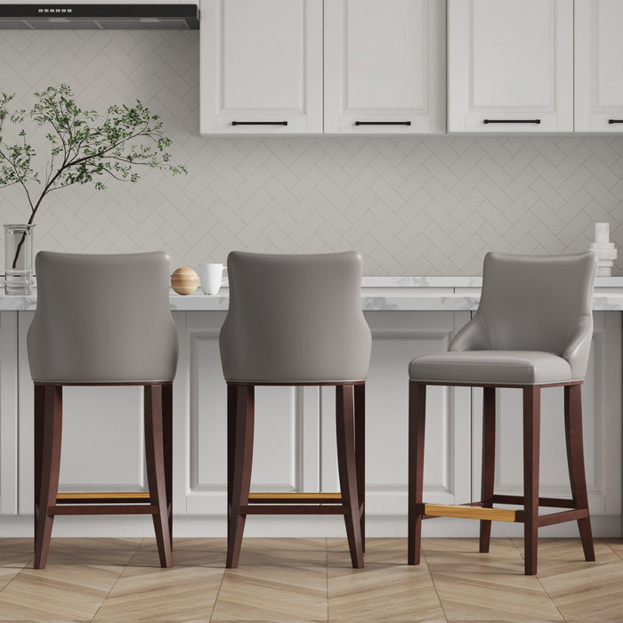 Shubert Modern Wood Upholstered Barstool in Dark Taupe - Set of 3