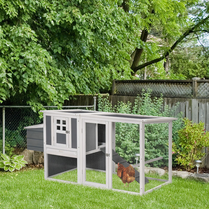 Pawhut 64\" Wooden Chicken Coop, Outdoor Hen House Poultry Cage With Outdoor Run, Nesting Box, Removable Tray, Openable Roof And Lockable Doors，white And Grey