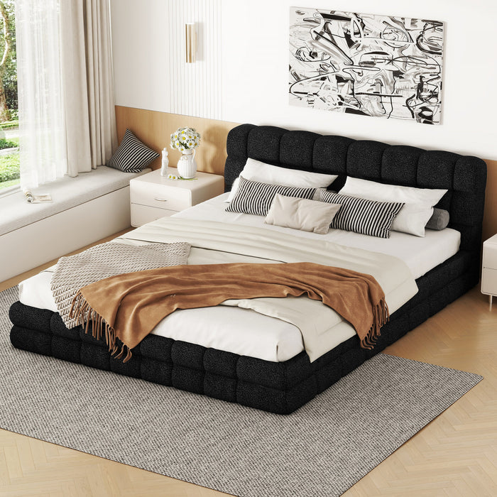 Emma Modern Upholstered Platform Bed with Comfortable Solid Wood,Queen Size,Black Queen Bed