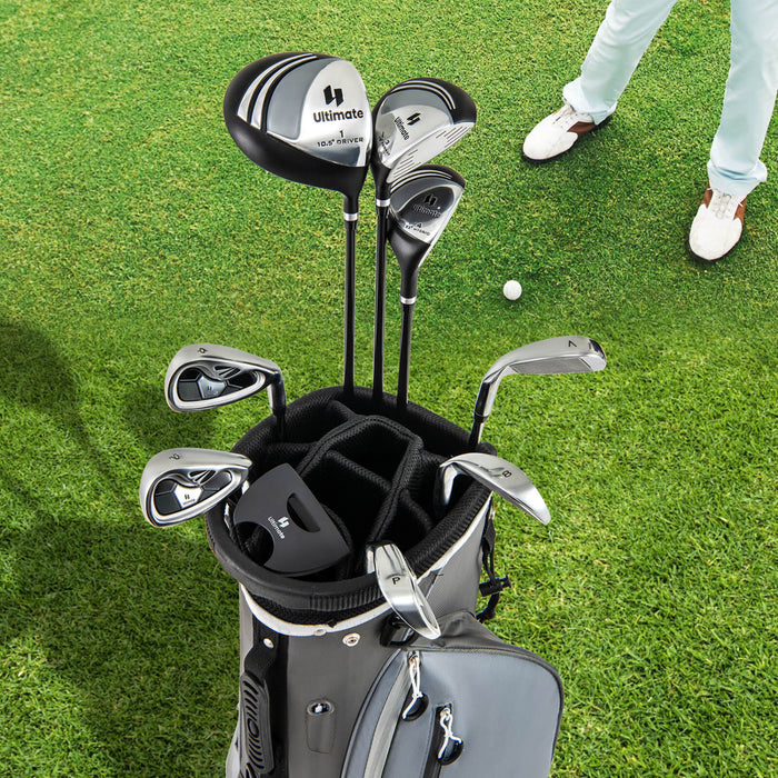 Men's Complete Golf Clubs Package Set 10 Pieces Includes Alloy Driver Grey