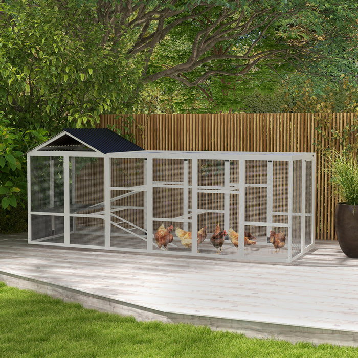 Pawhut Outdoor Wooden Chicken Coop With Run, Ramps, Perches, Storage, Backyard Hen House With Combinable Design For 6 - 10 Chickens, 142\" X 48\" X 61\", Grey