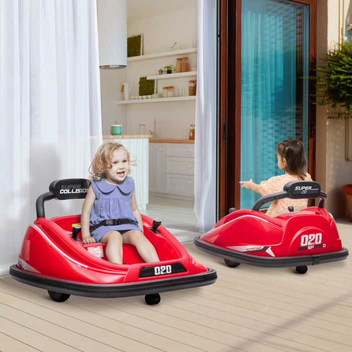 Aosom 12v Kids Bumper Car, 360° Rotation Electric Powered Ride-On Car, Twins Motor Battery Powered Toy, W/ Parent Remote Control, Safety Belt, Colorful Led Lights, For Boys And Girls, Red