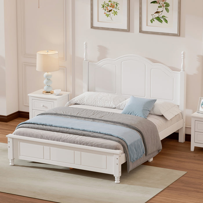 Jessie Retro Style Platform Bed with Wooden Slat Support,Full Size, White Full Bed
