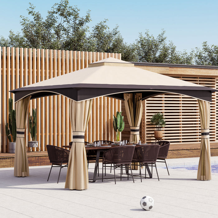 Outsunny 10.5'x 12' Soft Top Gazebo Canopy Tent W/ Double Roof, Eaves Design And Mesh Netting Sidewall Outdoor Patio Large Garden