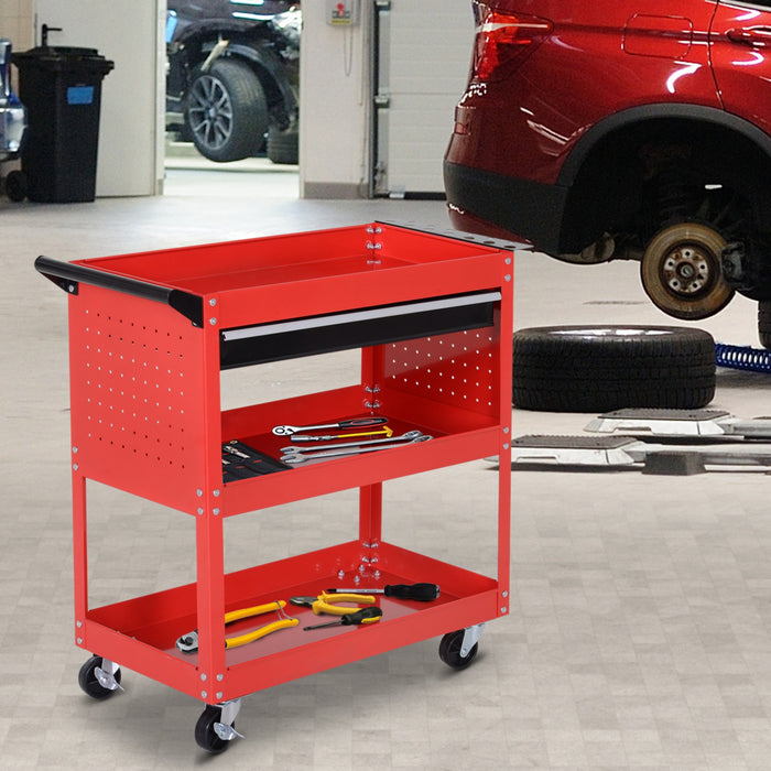 Homcom Rolling Tool Cart With Wheels Storage Trays For Garage Warehouse Red