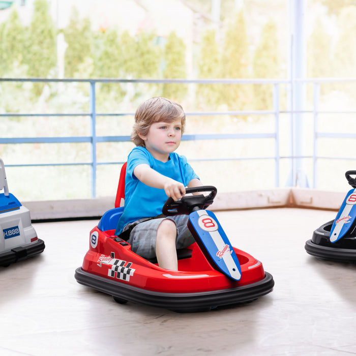 Aosom Kids Bumper Car, 6v 360° Rotation Electric Powered Ride-On Car, Twin Motors Battery Powered Toy With Music, Horn And Lights, Safety Belt, For Boys And Girls Aged 18-48 Months - Red
