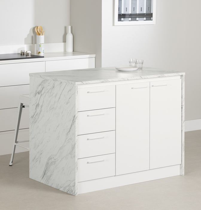 Myro Kitchen Island With Storage - Faux White Marble And White 