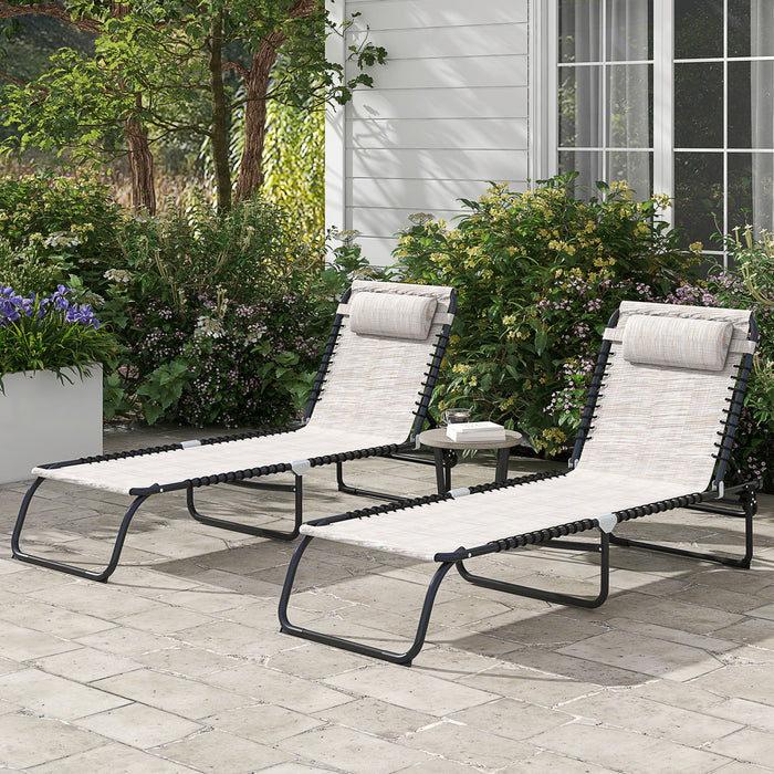 Outsunny 2 Pcs Lounge Chairs, Chaise Lounges With Headrest Cream White