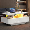 Lucas LED Coffee Table with Storage Drawers and Open Shelves,White | Lucas table basse LED – table basse avec tiroirs de rangement et etageres ouvertes, blanc