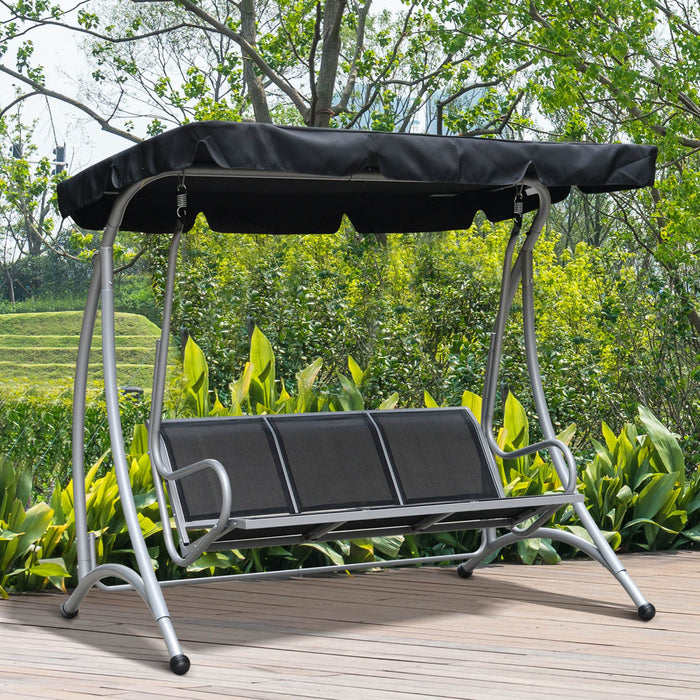 Outsunny 3 Person Patio Swing Seats With Adjustable Canopy Outdoor Swing Chair Bench For Garden, Poolside, Black