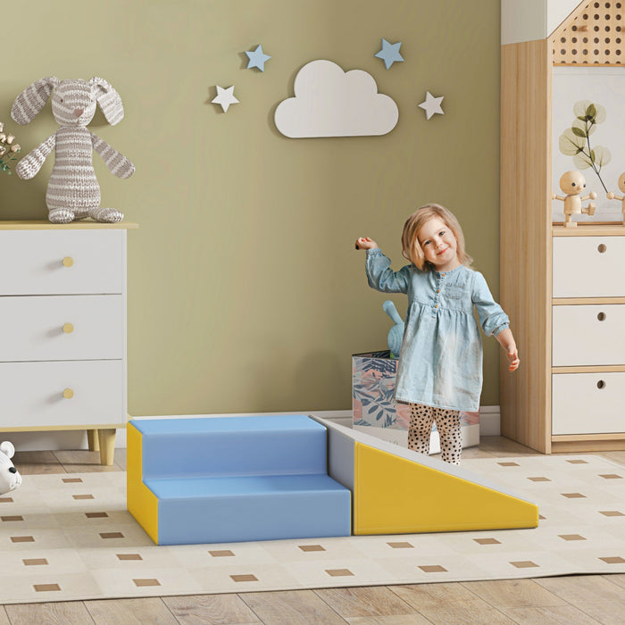 Soozier 2-piece Climb And Crawl Activity Soft Play Set, Secure Foam Blocks Playset For Toddler Preschooler Babies Indoor, Activity Structure Play Equipment, Blue