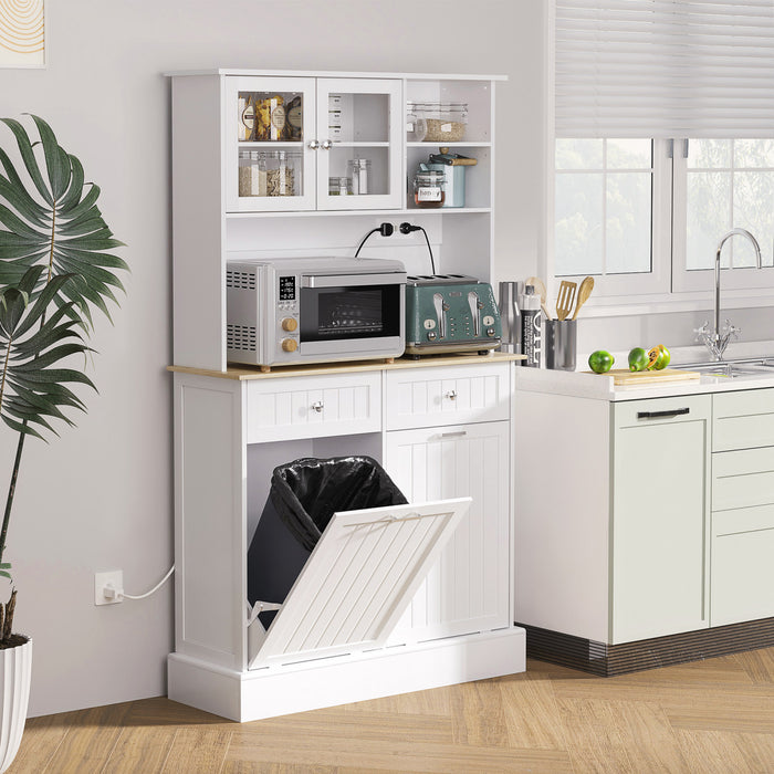HOMCOM Kitchen Pantry Cabinet, Storage Cabinet w/ Charging Station, White