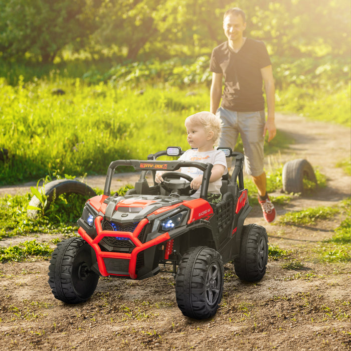 Qaba 2 Seater Electric Car For Kids, 24v 7ah Big Battery Powered Ride-On Ride Car With Remote Control, 3 Speed, Slow Start, Led Lights, Music, Horn, Spring Suspension, For 3-8 Years, Red