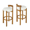 Elise Modern Round Seat Rubberwood Bar Stool Set of 2 with Curved Back Support and Sherpa Upholstery,White | Elise – Lot de 2 tabourets de bar modernes a assise ronde en bois d’hevea avec dossier incurve de soutien et revetement en sherpa, couleur blanche