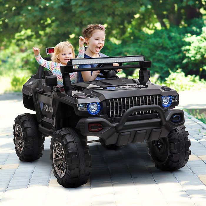Aosom Kids Ride-on Car 12v Rc 2-seater Police Truck Electric Car For Kids With Full LED Lights, Mp3, Parental Remote Control (black)