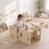 Qaba Montessori Kids Table and Chair Set with 3-Level Heights, Weaning Table and Chair Set, Baby Furniture for 18-36 Months Toddlers, Learning, Play and Mealtime, Natural