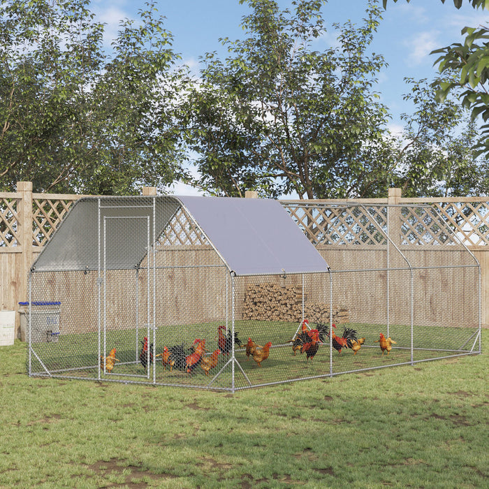 Pawhut Metal Chicken Coop For 15-18 Chickens, Walk In Chicken Run Outdoor With Cover For Backyard Farm, 18.7' X 9.2' X 6.4'