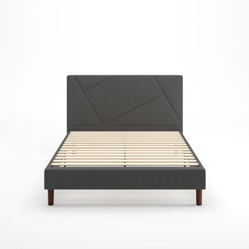 Judy Upholstered Platform Bed with Headboard in Dark Grey - King Size