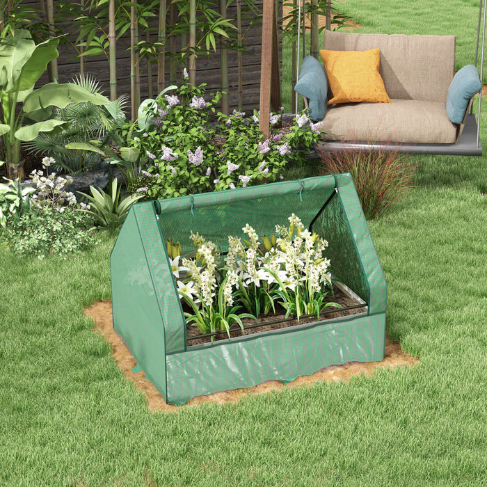 Outsunny 4' X 3' Raised Garden Bed With Mini Greenhouse, Galvanized Outdoor Planter Box With Cover, For Herbs And Vegetables, Use For Patio, Garden, Balcony, Green And Silver