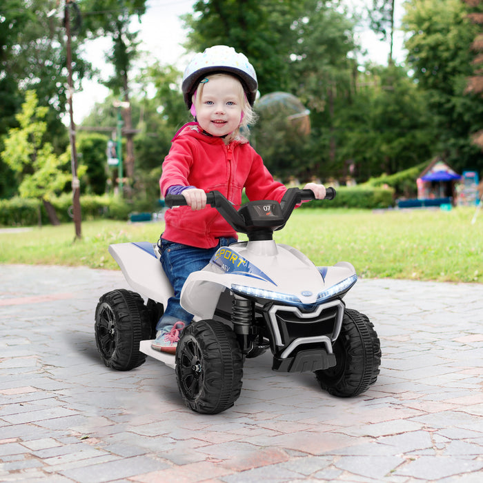 Qaba Kids Atv, 6v Battery Powered Ride-On Electric Vehicle With 1.6mph Max Speed, Headlights, Music, Forward/reverse Switch, 4 Wheeler Ride On Toy For 18-36 Months, White