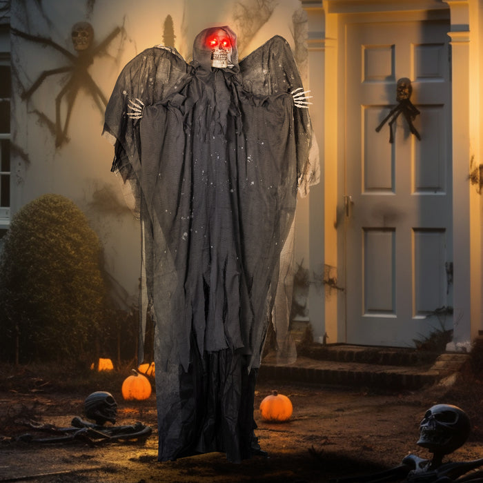 Homcom Winged Grim Reaper Animatronic Prop W/ Light Up Eyes, For Party
