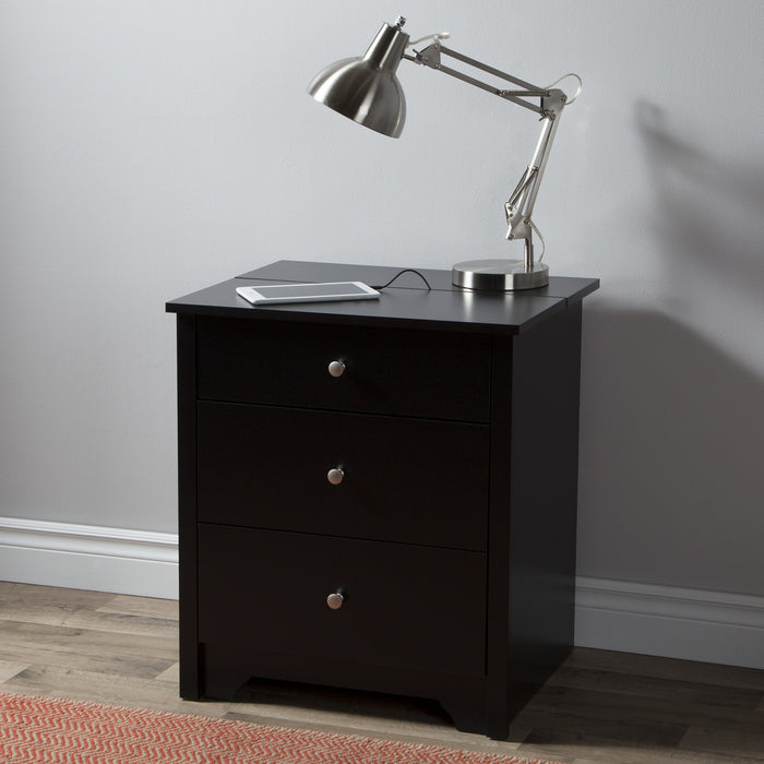 Vito Nightstand With Charging Station And Drawers - Pure Black 