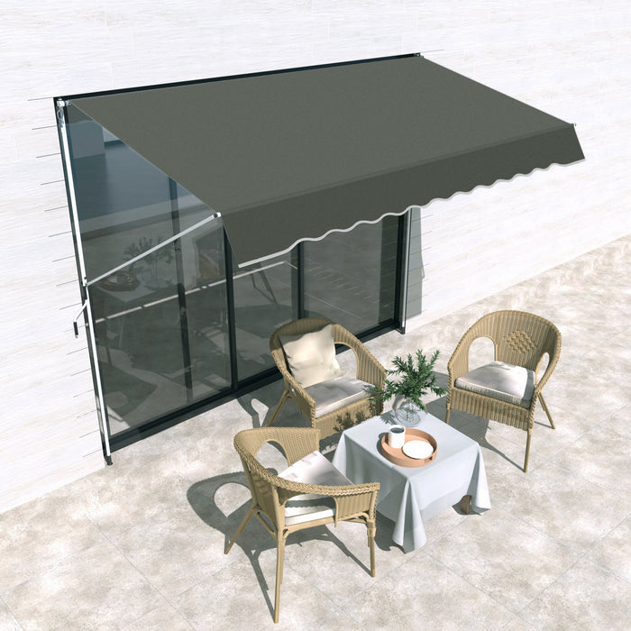 Outsunny 10x5ft Manual Retractable Awning, Patio Sun Shade Canopy Shelter With 5.6-9.2ft Support Pole, Water Resistant Uv Protector, For Window, Door, Porch, Deck, Grey